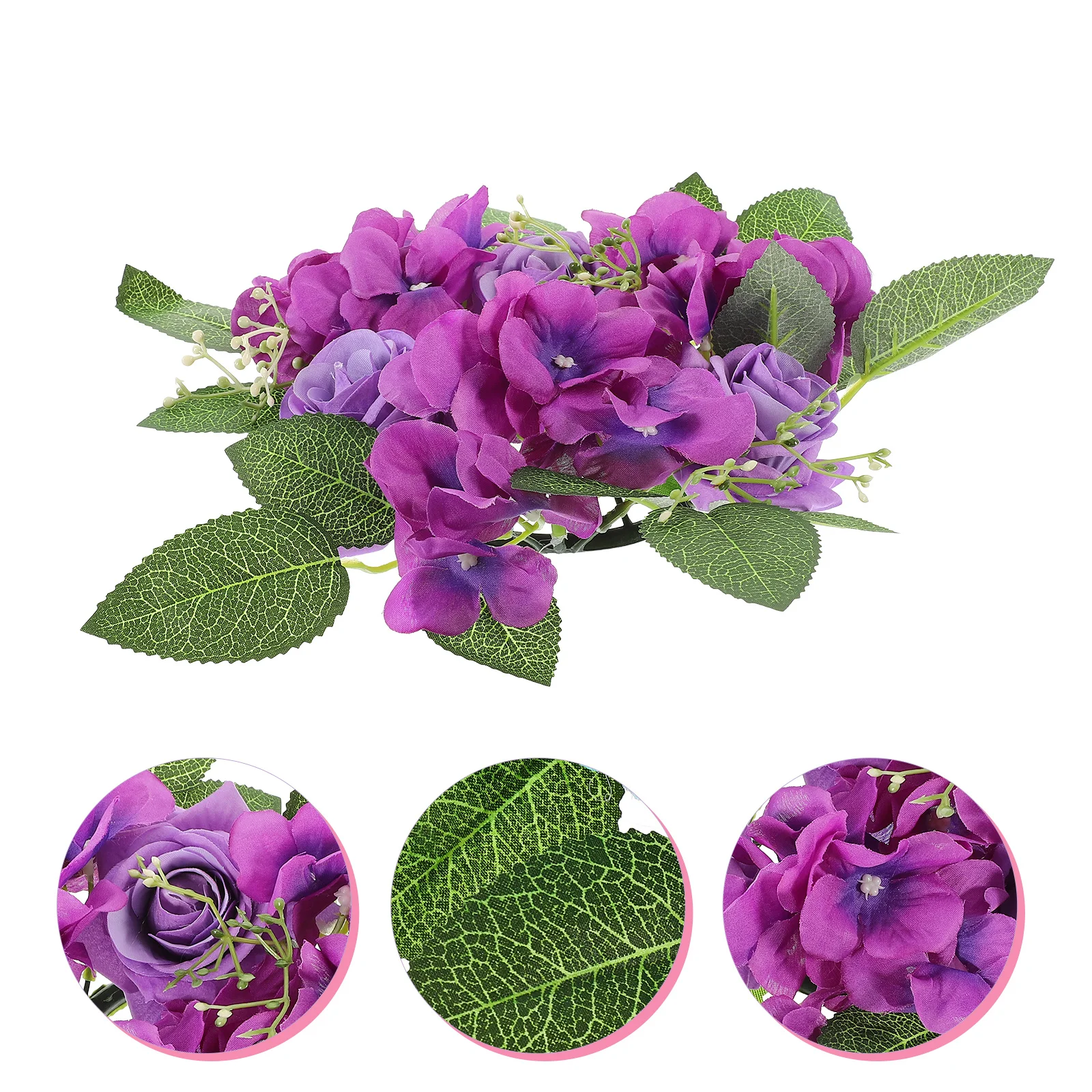 

1pc Artificial Flower Ring Simulation Rose Hydrangea Table Decor Wedding Party Decoration Faux Wreath For Pillar Candles