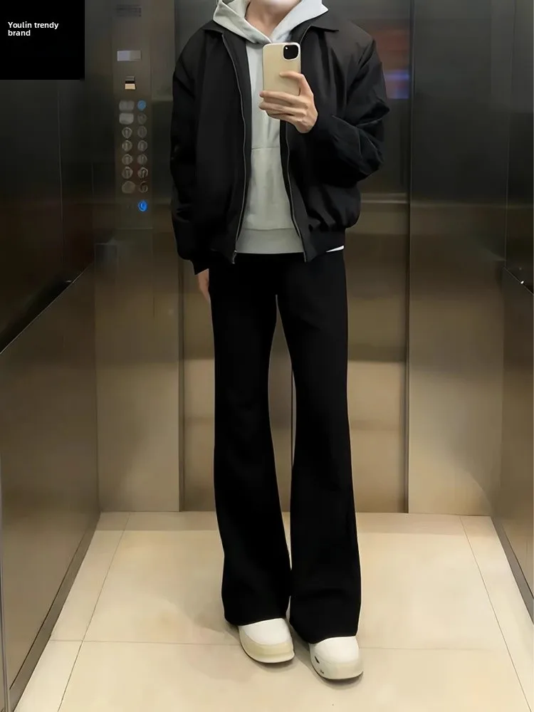 

Cleanfit Men's Thickened Fleece Lined Bell Bottom Jeans High Street Style Straight Leg Trousers American Casual Wear