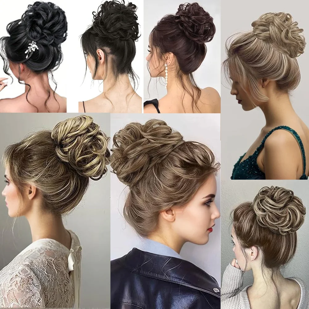 Claw Clip In Messy Bun Curly Wavy Hair Extensions Chignon Ponytail Hairpieces Synthetic Tousled Updo Hair Scrunchie