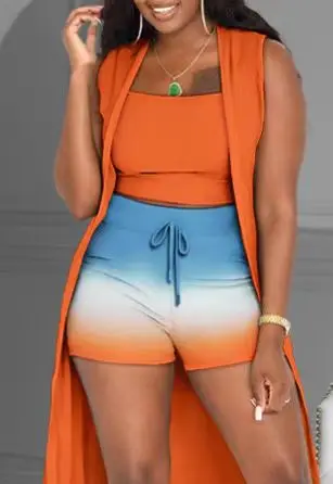 Conjuntos de 3 uds para mujer, moda de verano, camiseta sin mangas con estampado de leopardo en contraste y pantalones cortos con cordón y chaleco