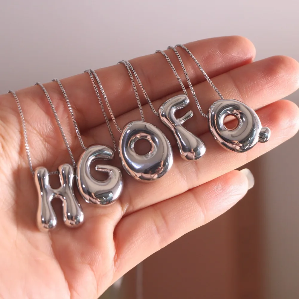 Exquisite Thick Spherical Necklace, 26 Letters, Bubble Shaped Pendant with the First Letter of the Alphabet, Round Neck Chain, S