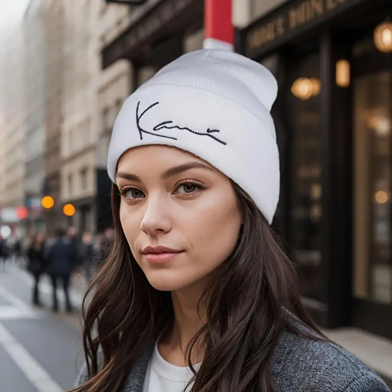Karl Kani Retro Letter Embroidered Knitted Hat For Men And Women Winter Warmth Hooded Knitted Hat