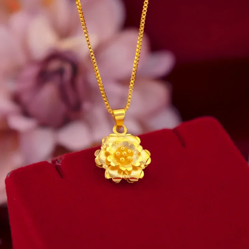 

9999 Real Gold 24K Japanese and Korean Simple Women's Necklace Pendant Flower Necklace