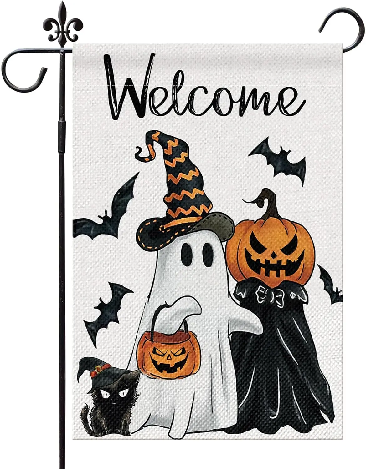 Halloween Garden Flag 12x18 Inch Double Sided Ghost Jack O Lantern Bat Holiday Outside Decorations Welcome Flag, Trick Or Treat