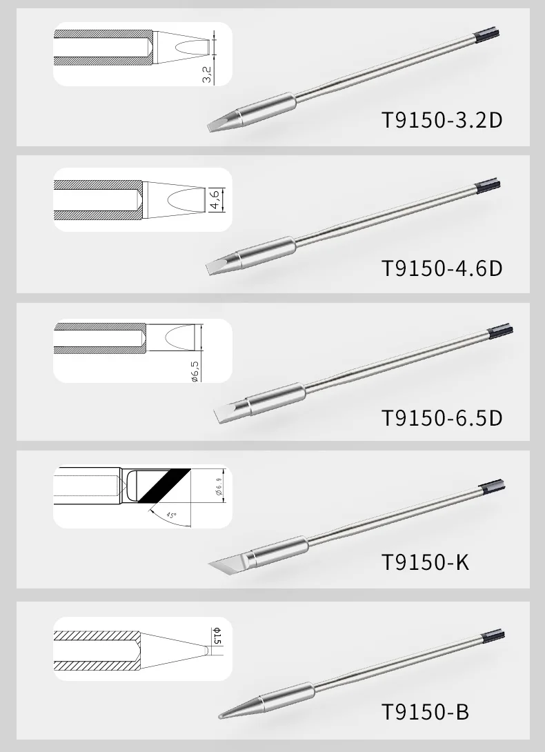 ATTEN T9150-K/B/3C/5C/6.5C/3.2D/4.6D/6.5D lehimleme İpucu için ST-1509 (150 W) T9150 kaynakçı demir İpucu yedek parça aracı