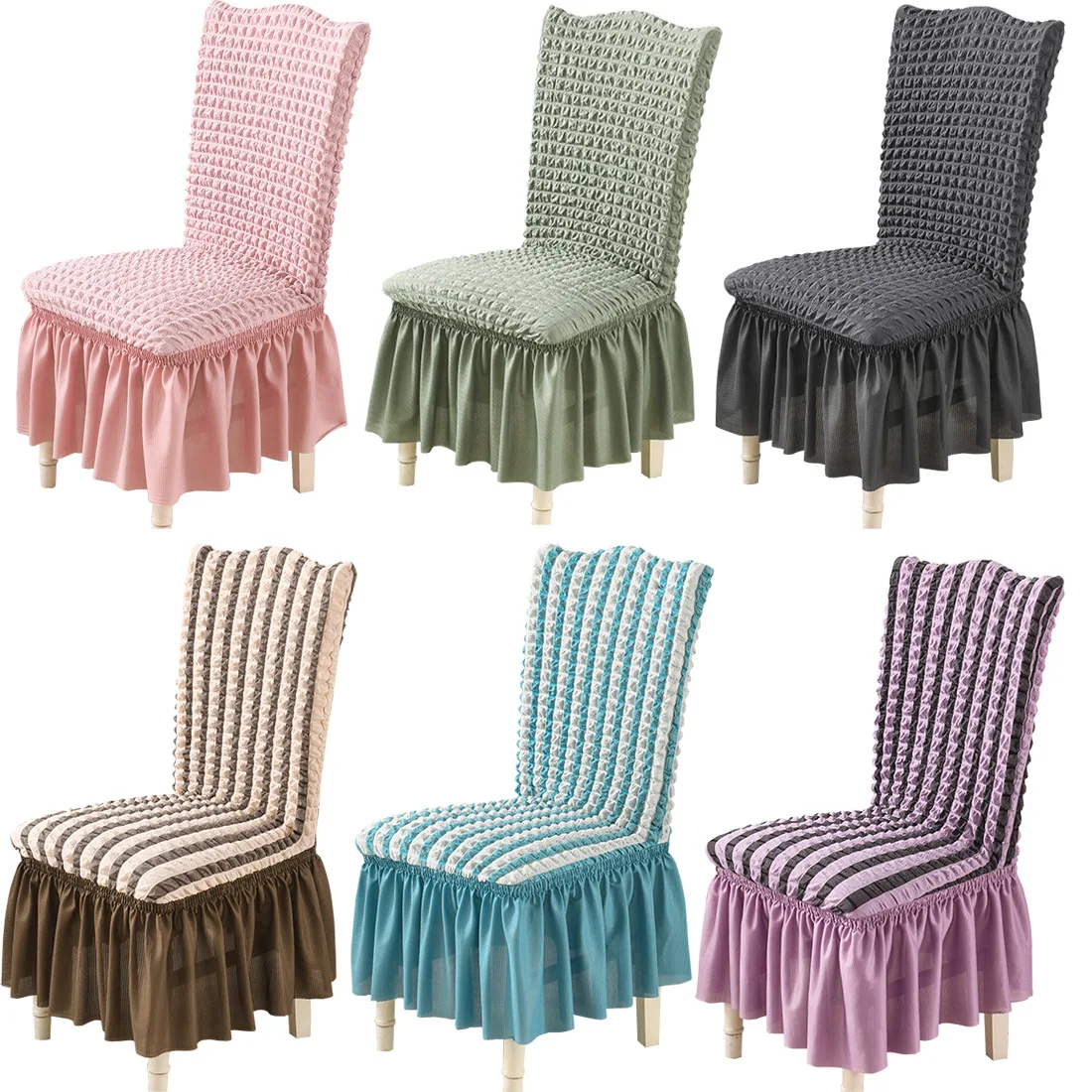 Sala da pranzo con gonna coprisedia elasticizzato con schienale alto Ruffle elegante coprisedia Seersucker protezione per mobili lavabile per la