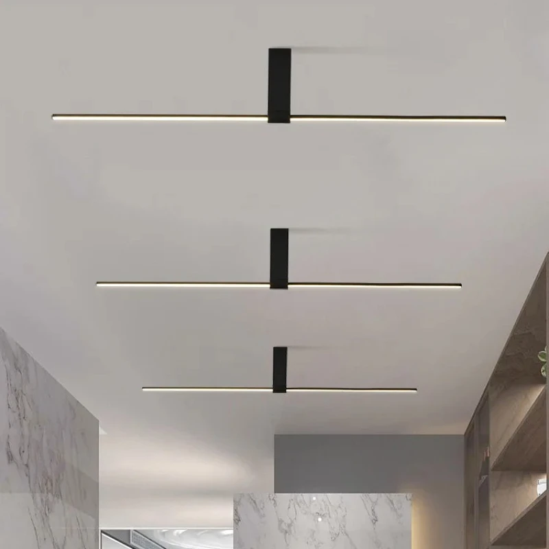 Minimalist Long Ceiling Lamps for Dining Room Office Aisle Clothes Shop Lighting Line Ceiling Light 120cm 90cm Gold Black White