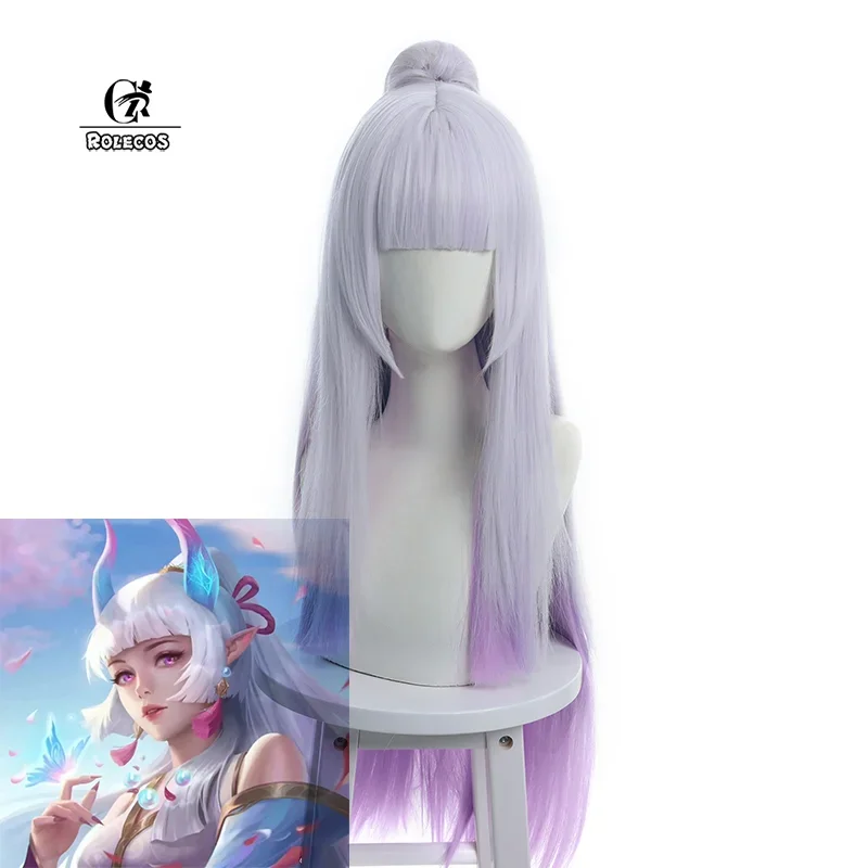 Wig Spirit Blossom Syndra Cosplay Wigs Synthetic Hair LoL Cosplay Long Gradient Wig With Ponytail Heat Christmas Wig