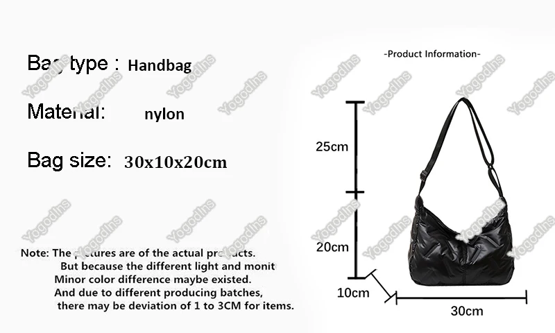 Mode Puffy Hobo Bag Daunen Tote Handtaschen Frauen Stepp Tote Tasche Große Kapazität Gepolsterte Schulter Tasche Casual Winter Pendeln Tasche – Detail 2