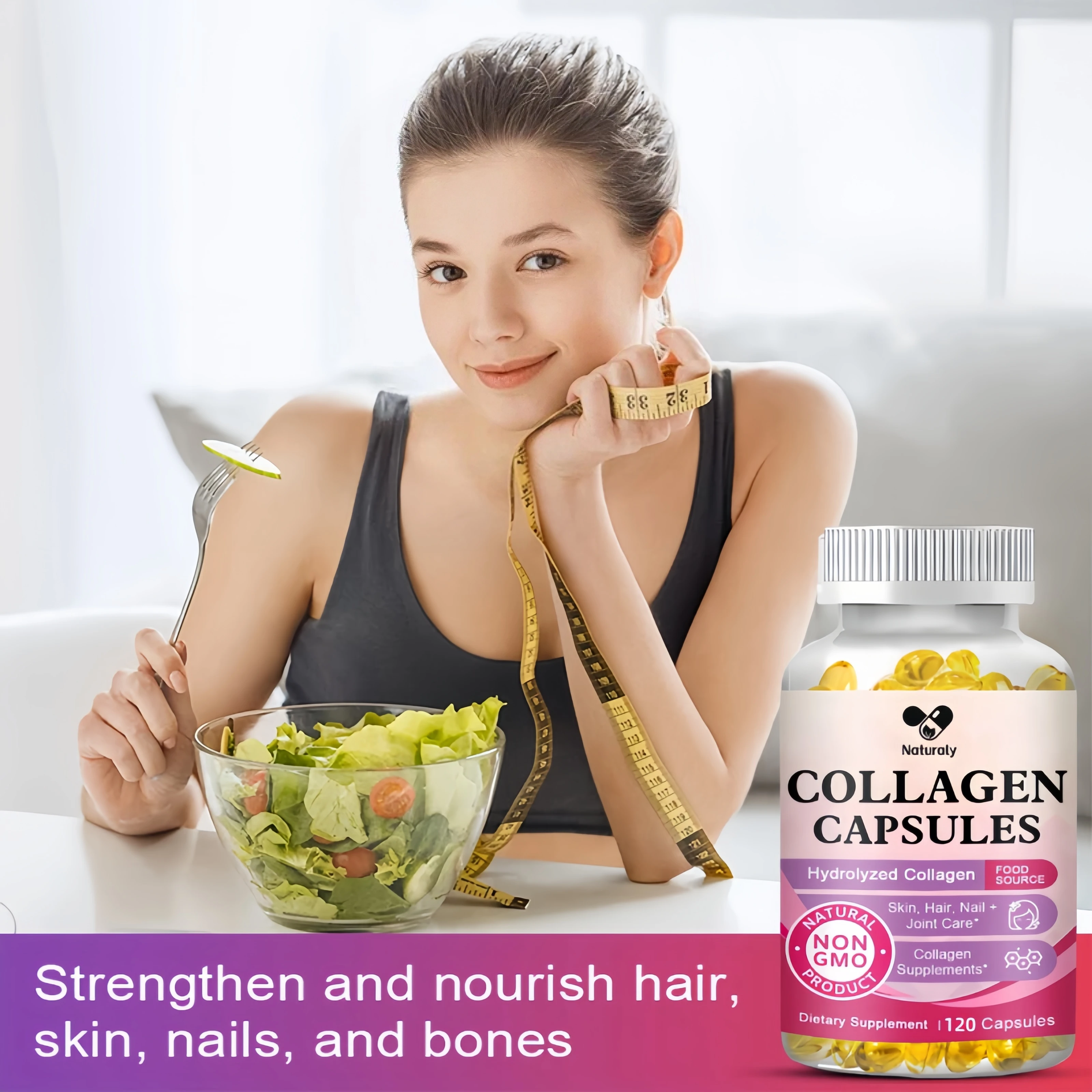 Hydrolyzed Collagen Capsules Support Joint & Hair & Nails & Skin Care Collagen Supplement Vitamins & Minerals