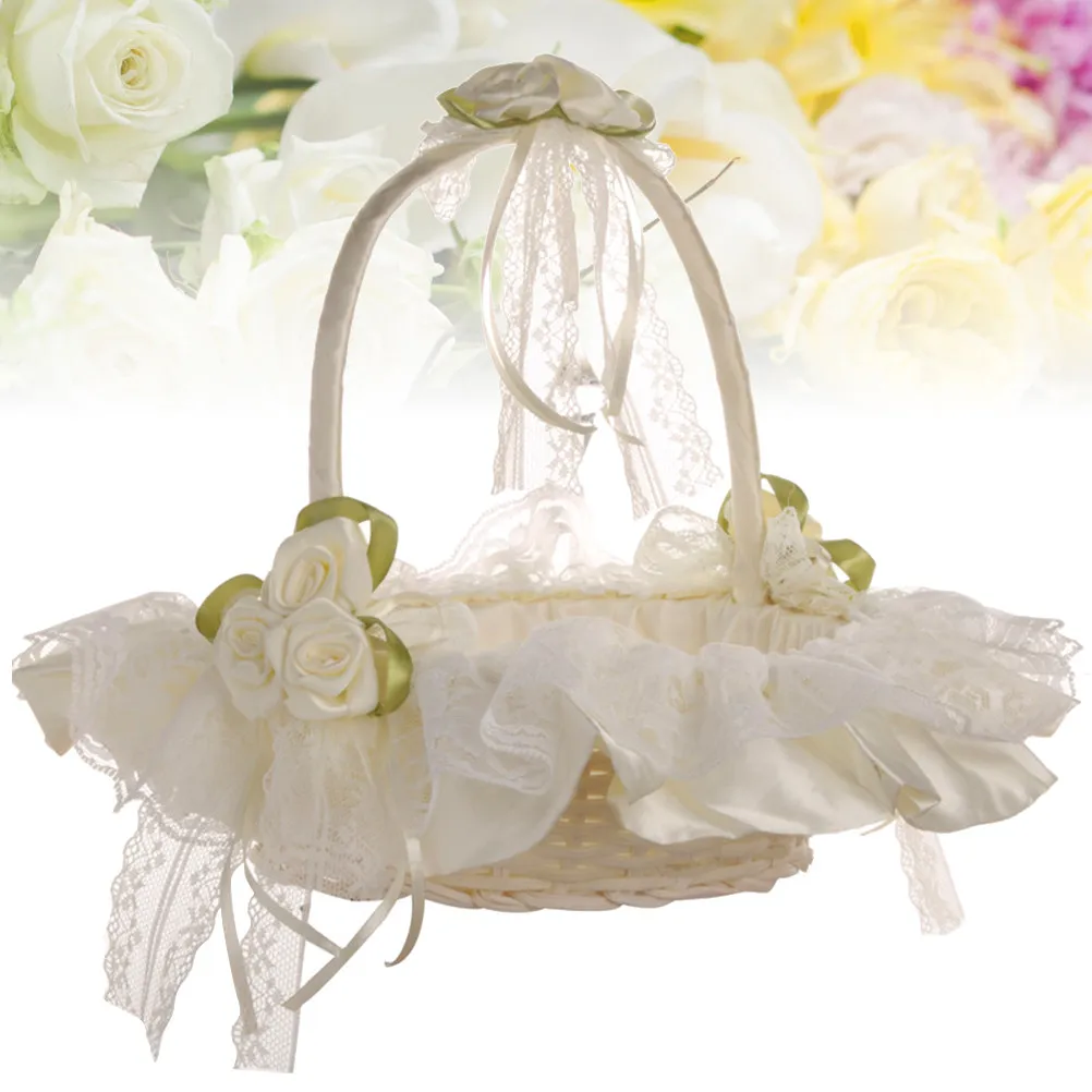 

Bamboo Woven Flower Basket for Wedding Ceremony Romantic Rose Petal Holder Elegant Bridal Aisle Accessory Graduation Party