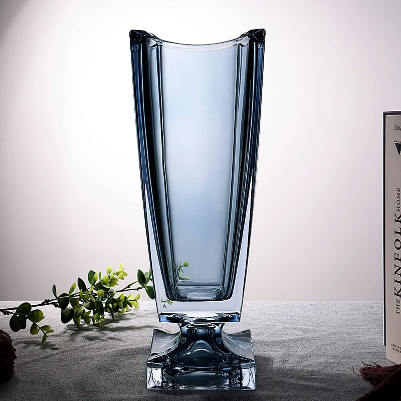 Luxury Crystal Glass VaseThickened European Style Large Mouth Flower Vase Transparent Durable Living Room Decor for Bamboo Roses