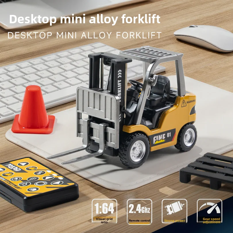 1: 64 Desktop Mini Alloy Remote Control Small Forklift Electric Simulation Engineering Vehicle Model Boy Remote Control Car With