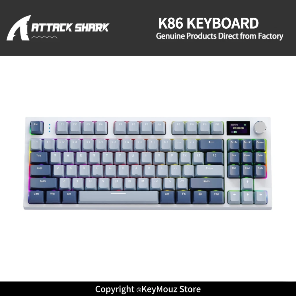 ATTACK SHARK K86 Wireless Mechanical Keyboard with Smart TFT Screen Hot Swappable Metal Knob RGB Backlit for PC Gamer