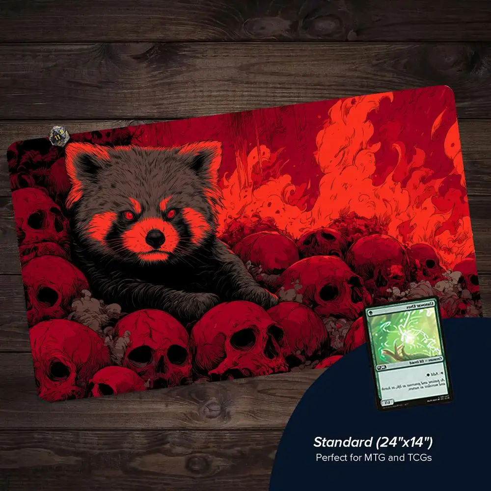 Shocking Raccoon and Skull TCG Playmat Magic Card Mat Stitched Edge Non-Slip Durable Tabletop Playmat Board Game Mat for TCG