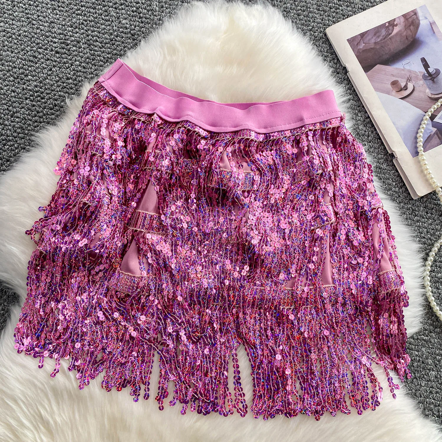 Sexy Mini Skirt for Women Sequined Tulles Short Dress Bodycon Layered Party Evening 2025 Y2K New In Female Club Clothing