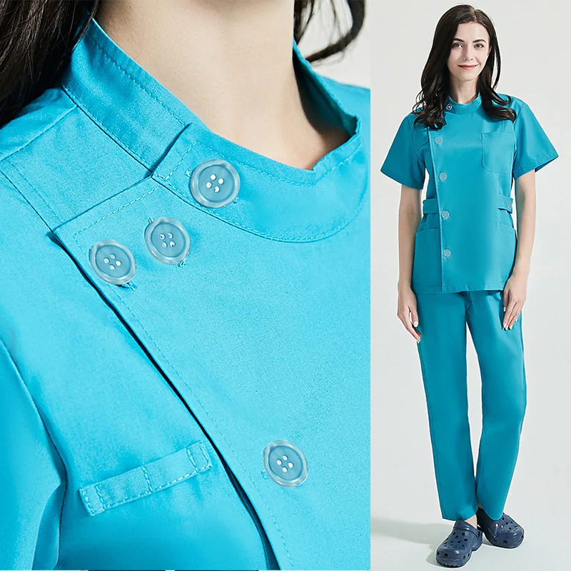 

New Button Doctor Nurse Work uniforms Women's Scrub Set Pharmacy Hospital beauty salon workwear Short sleeved Surgical gowns