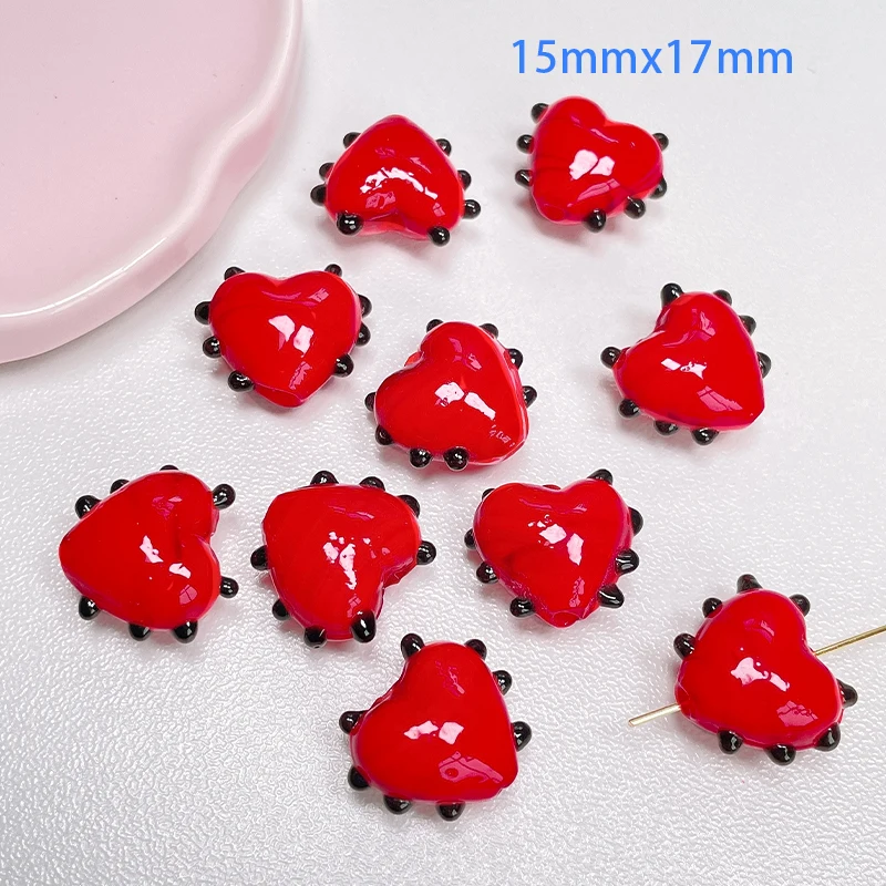 5pcs Heart Shape Lampwork Beads 15x17mm Handmade Round Dot Loose Murano Glass Bead For Jewelry Making DIY Bracelet Earring