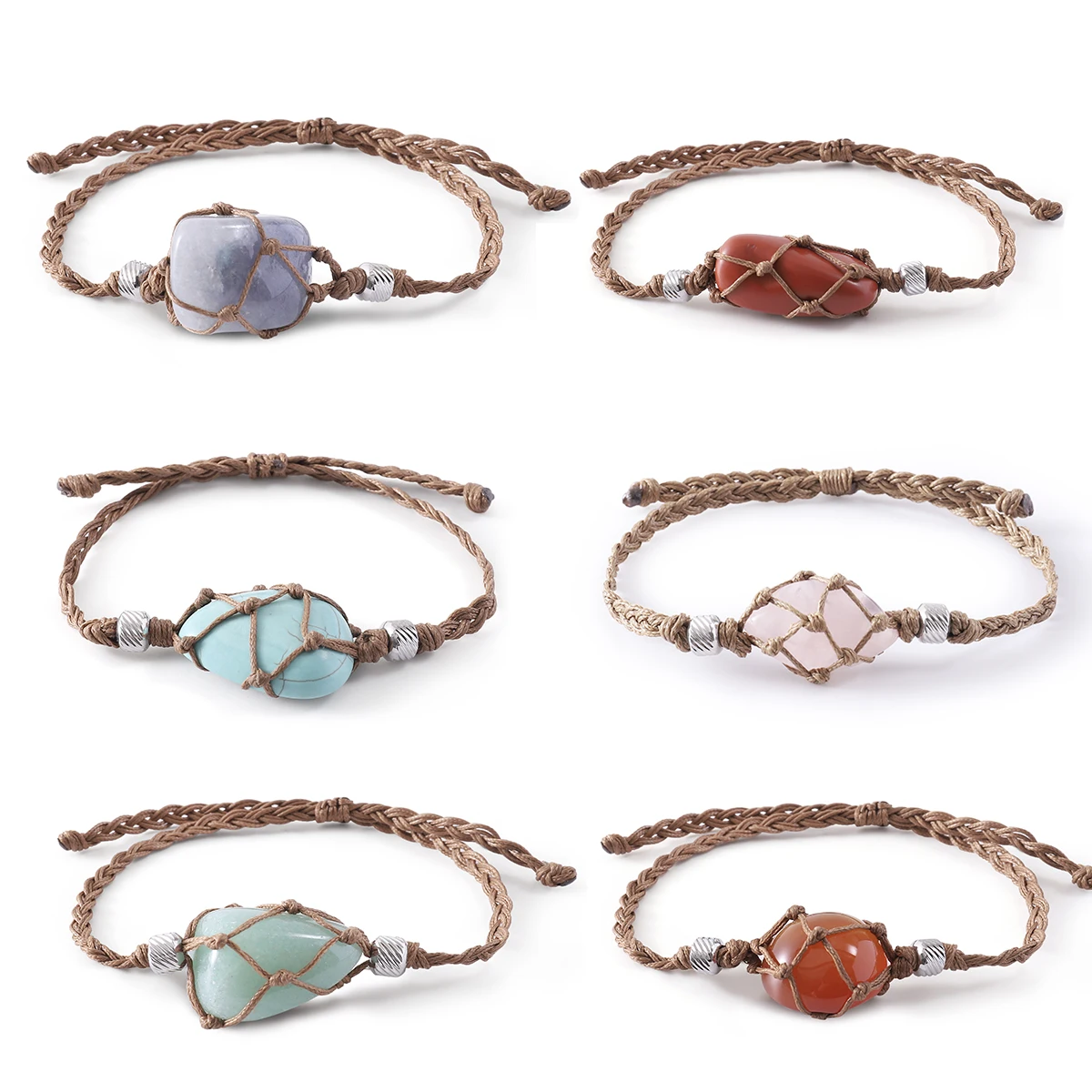 

Natural Stone Quartz Rope Bracelet Tiger's Eye Red Agate Hand Woven Rope Bracelet for Men and Women Couple Bracelet Holiday Gift