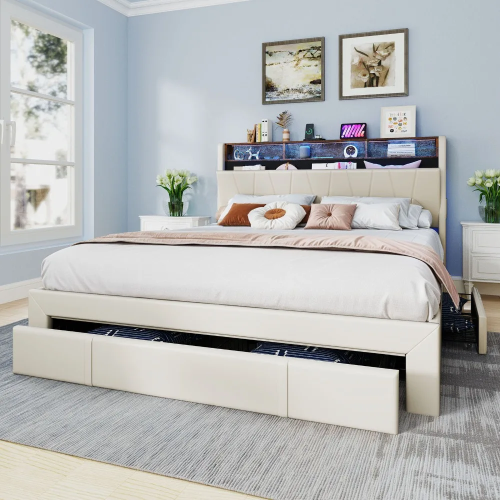 

Мягкий каркас двуспальной кровати с ящиками для хранения вещей