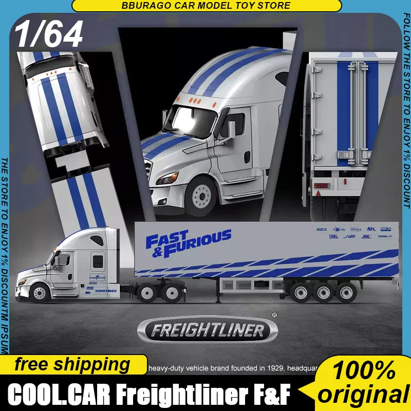

Pre-Sale Cool Car 1:64freightliner Fast & Furious Themed Container Semi Truck Diecast Model Enclosed Cargo Trailer Collectible