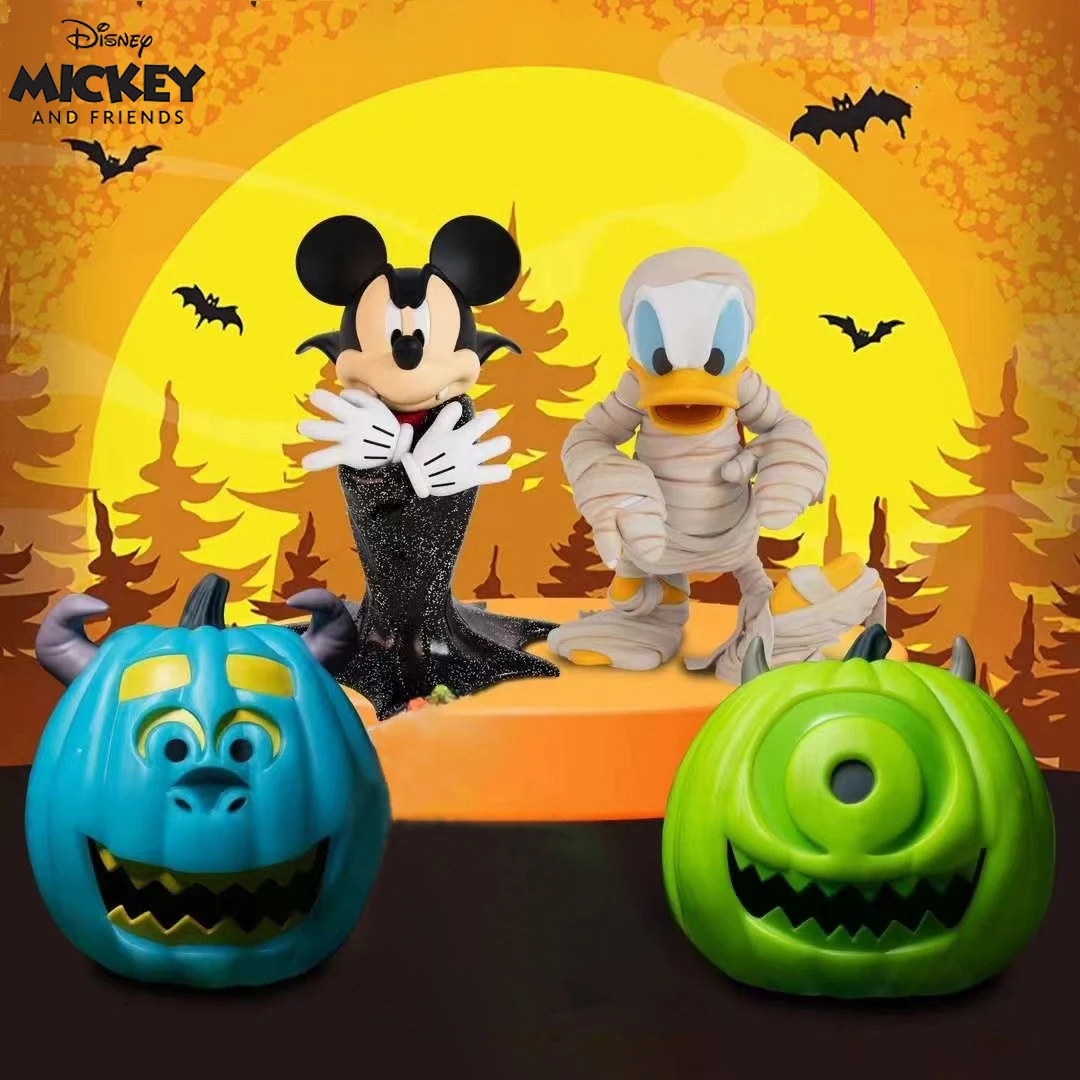 Original Disney Halloween Limited Tide Play With Vampire Mickey Mummy Donald Duck Doll Pumpkin Night Light Halloween Ornament