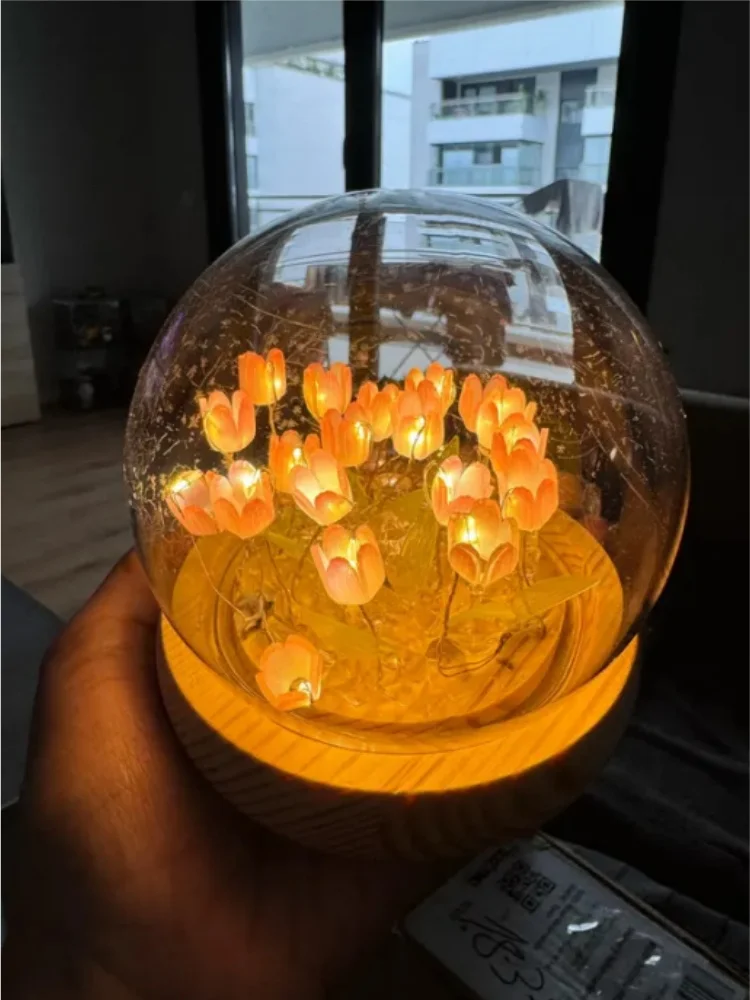 Simulation Tulip DIY Bedside Lights Handmade Material Flower LED Night Light Battery Operated Table Lamp Bedroom Decoration