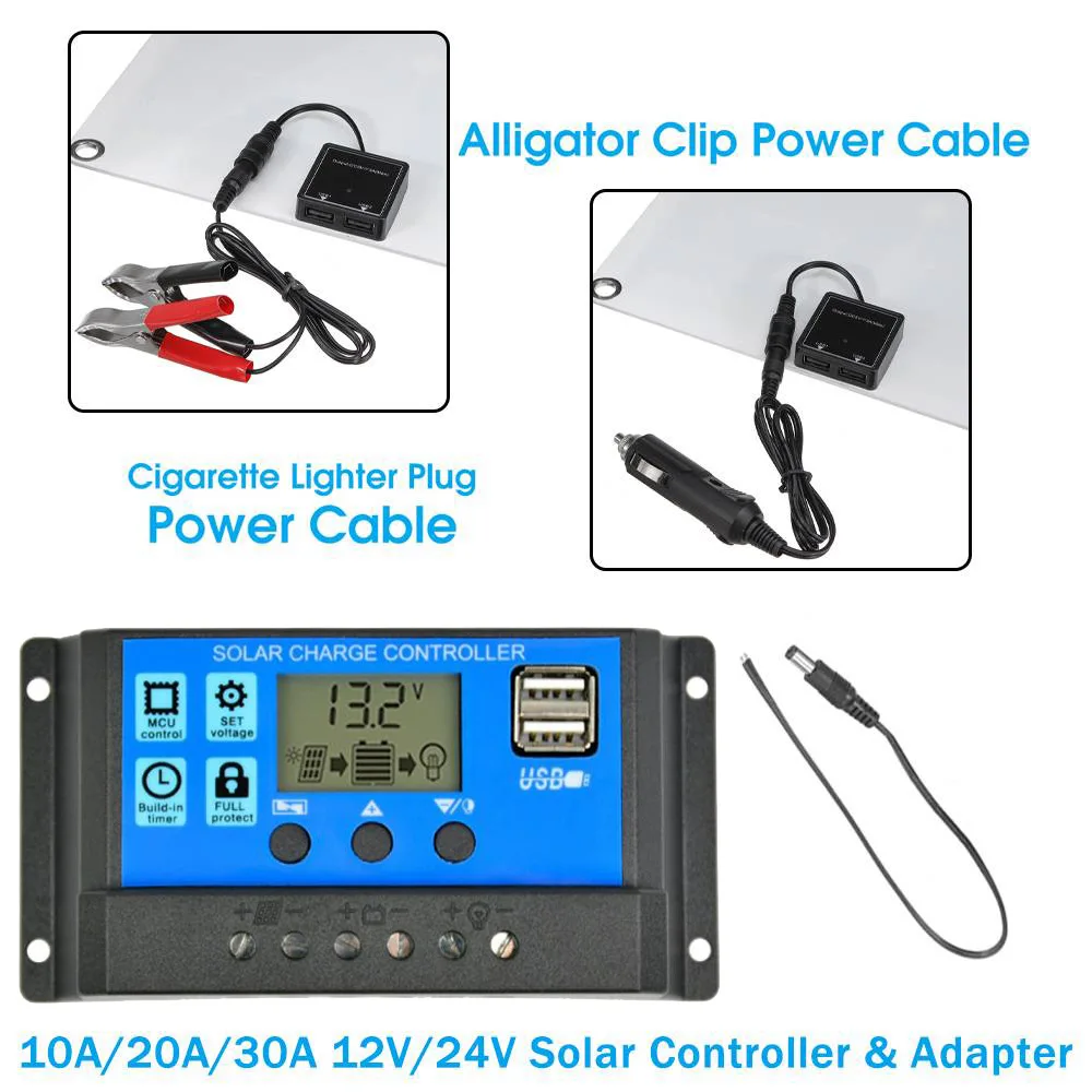 Solar Charge Controller 12V/24V PWM 10A 30A with Adjustable LCD Display Timer Setting