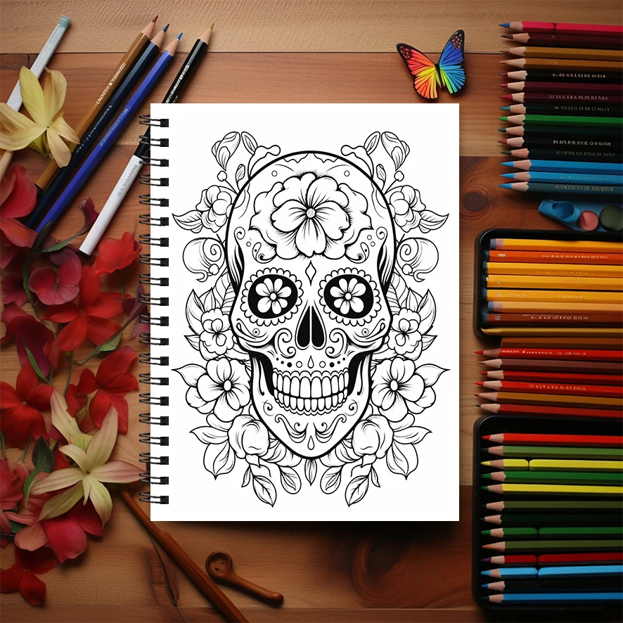 Schedelkleurboek voor volwassenen - 8,3 x 11,2 inch 22 pagina's kleurboek - helpt stress te verlichten en emoties kalmeren