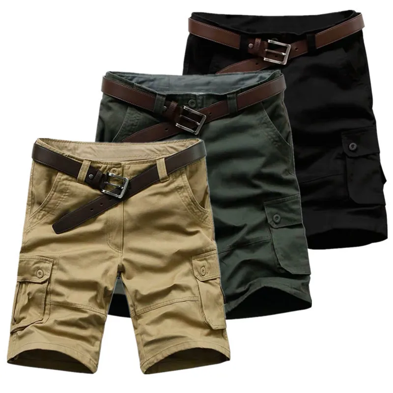 Men's Summer Shorts Belt Workwear Multi-Pockets Big Size Simple Loose Casual Comfortable Brand Fashion Design Sense Elements