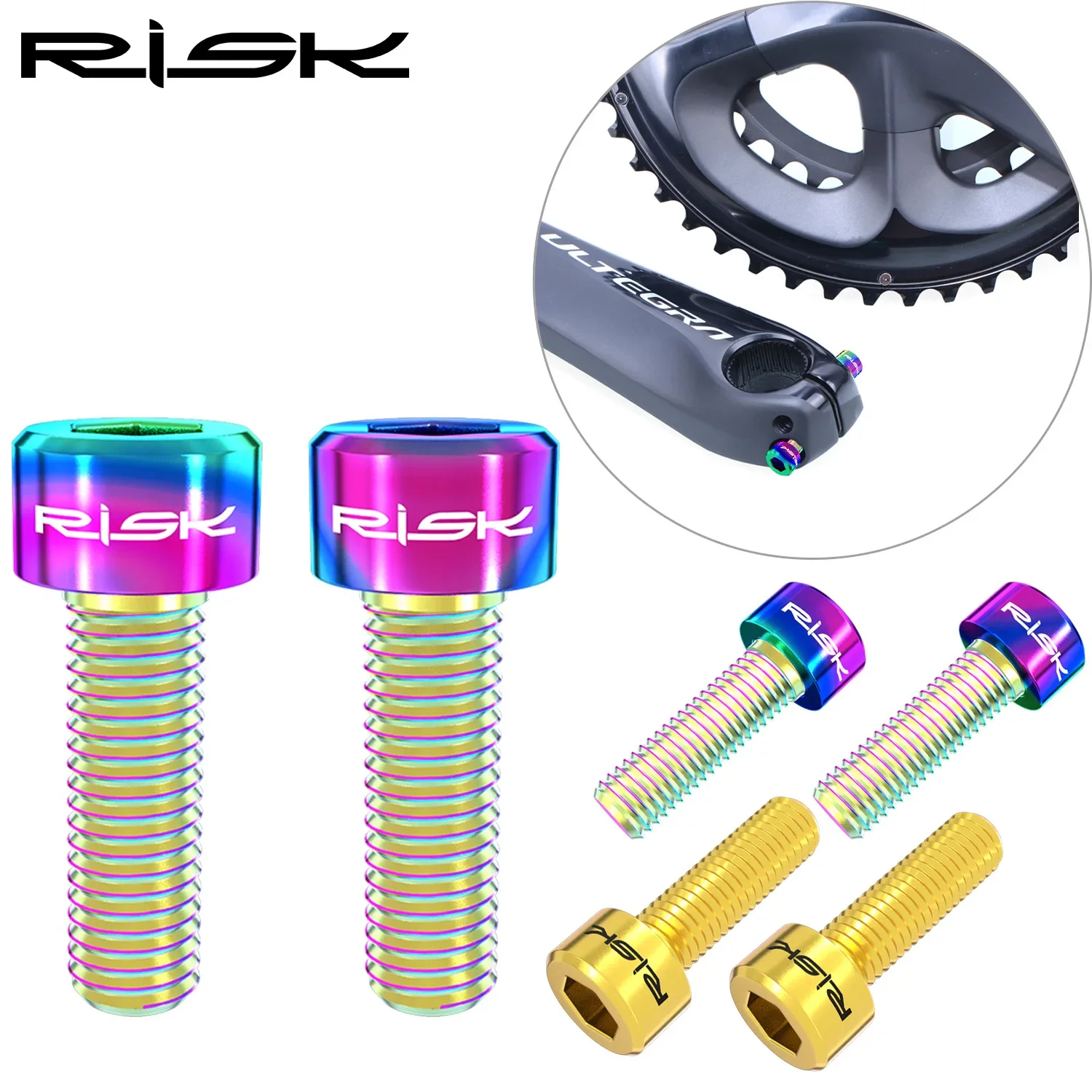 

RISK 2pcs M6x18mm Bicycle Crank Arm Fixing Bolts Mountain Road Bike Titanium Disc Brake Caliper Fixed Screws MTB Crank Screws