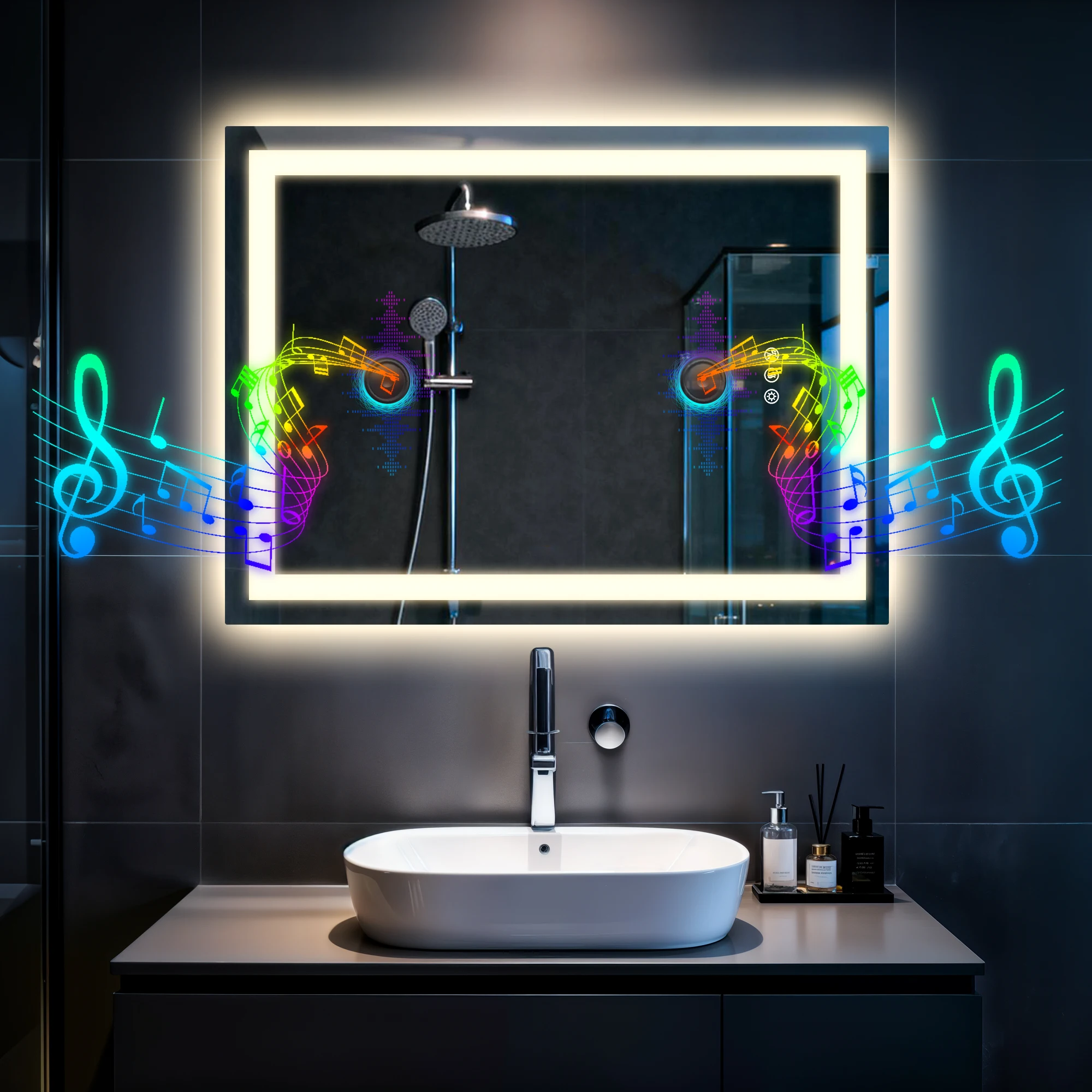 LED Bathroom Mirror Tempered Glass Mirror with Bluetooth, 3 Colors Dimmable, Lights Memory, Upgraded Backplane 70/80/100/120cm