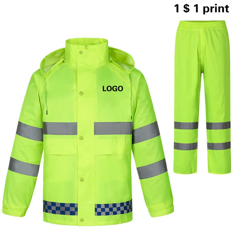 Reflective Raincoat Rain Pants Suit Traffic Sanitation Patrol Split Safety Waterproof Poncho Rain Gear Raincoat Customized Logo