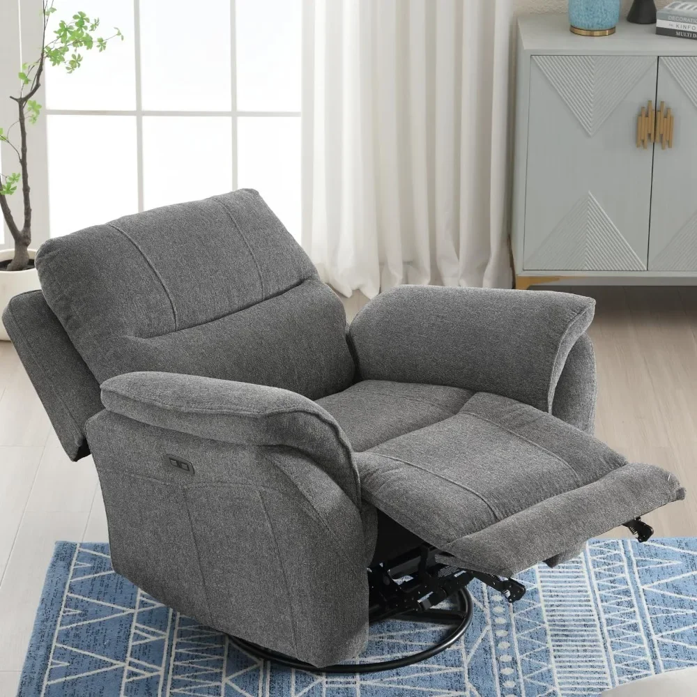 Glider Recliner Nursery Chair,Power Recliner Swivel Gider,Fabric Electric Swivel Recliner Rocker with Overstuffed Backrest,Power