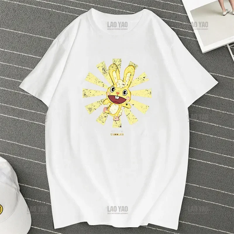 Kawaii Fun Animated Graphic T-shirt Hug Happy Tree Friends Neutral T-shirt Printed Short Sleeve Couple Single Item