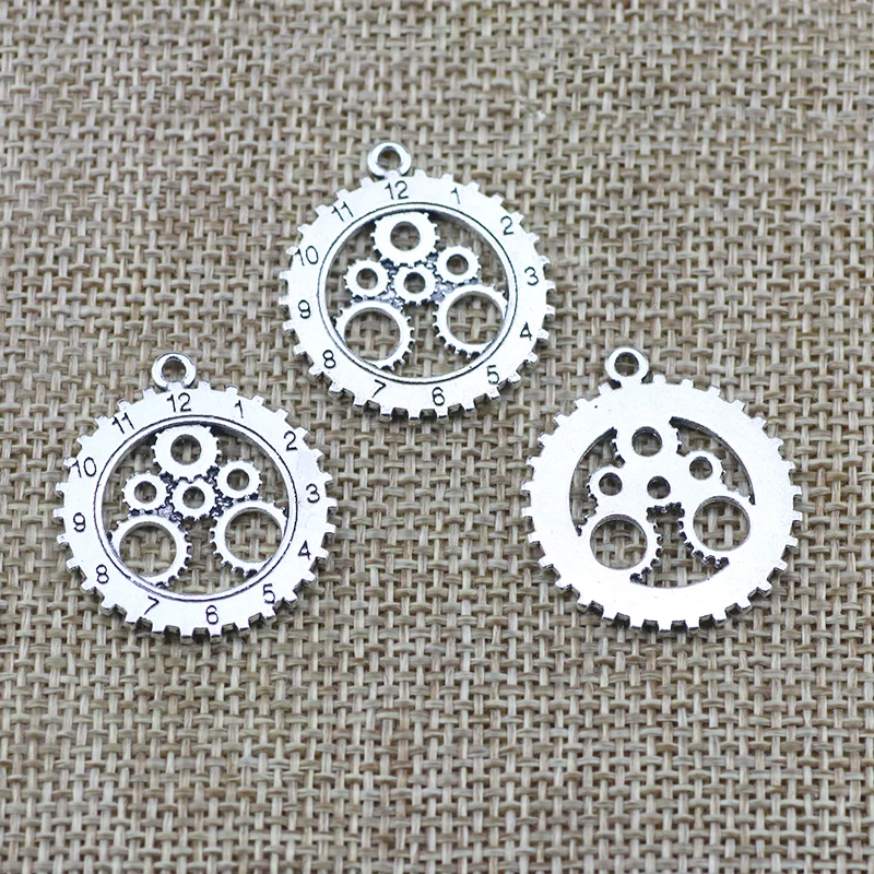 8pcs/Lot 25x28mm Antique Silver Color Hollow Gear Clock Charms Pendant For Jewelry Making DIY Jewelry Findings image 2