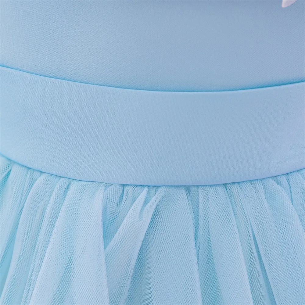 Fancy Blue Princess Party Pageant Dress Cute Girls Flower Design Princess Gown Baby Girl Fashion Summer Holiday Clothes New Wear