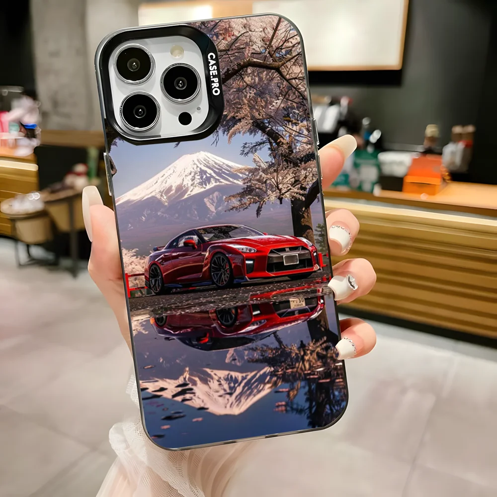 Luz traseira G-GTR carro r35 1 caso de telefone para iphone 16,15,14,13,12,11,pro,max,plus,mini,xs,se anti queda preto fosco amortecedor duro