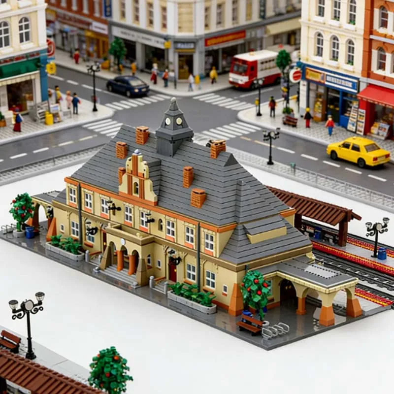 9282 pièces Blocs de construction modulaires personnalisables MOC Gare de ville néoclassique Technologie créative DIY Cadeaux de jouets de vacances