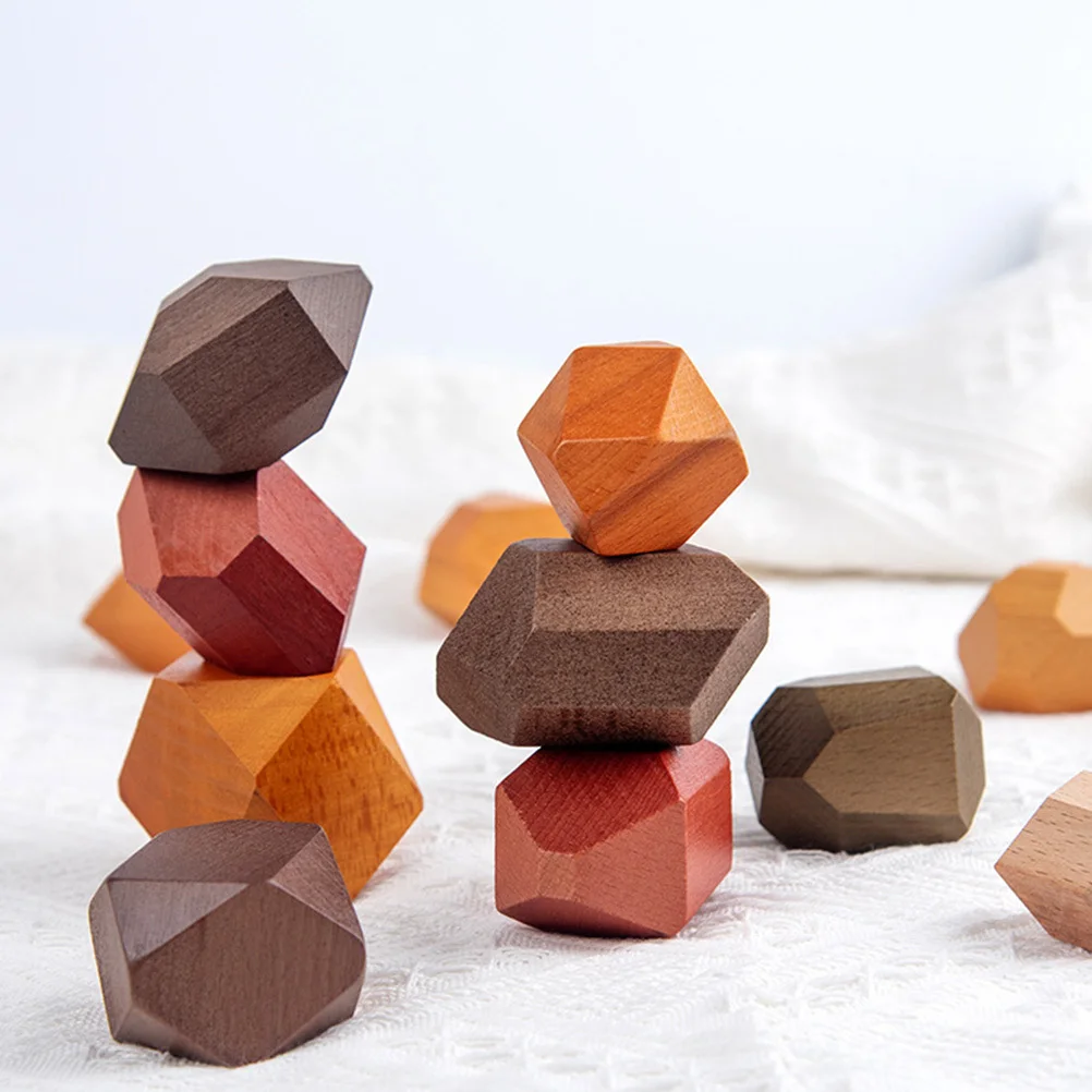 مكعبات بناء خشبية للأطفال، طلاء مائي آمن، شكل حجري قابل للتكديس، طوب تعليمي للأطفال