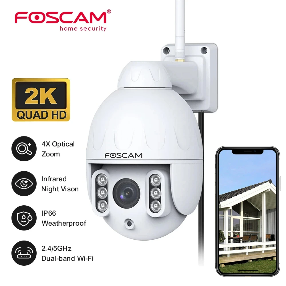 

FOSCAM 2k Outdoor Security Camera 2.4GHz/5GHz WiFi PTZ IP Surveillance Camera with 4X Optical Zoom Smart AI Human Detection