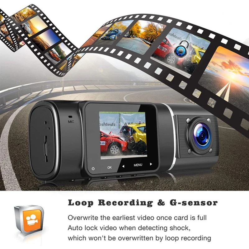 Imagem -02 - Dual Lens Driving Recorder para Monitor de Estacionamento Dash Cam Fhd 1080p Frente Cabine Interior 1.5 Display Lcd Novo