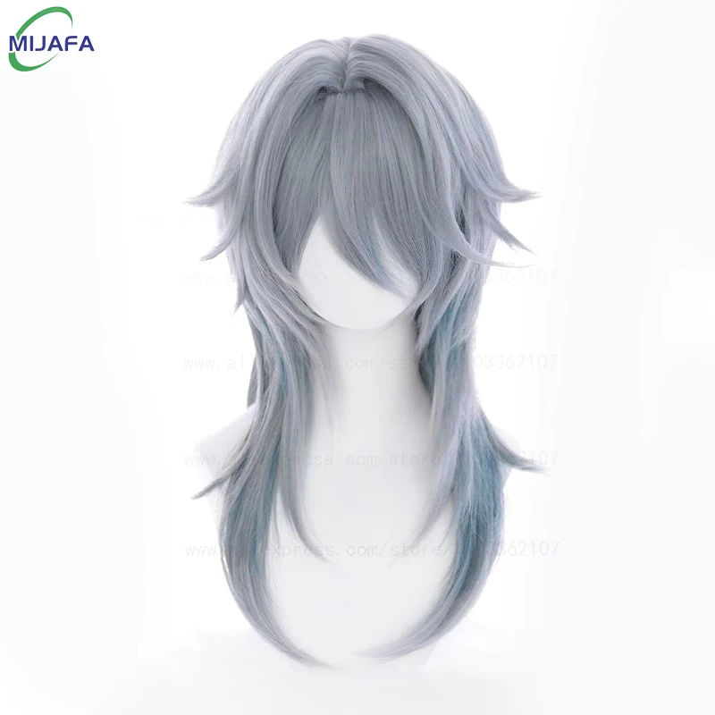 عالية الجودة الأحد شعر مستعار تأثيري HSR الأحد شعر مستعار رمادي أزرق التدرج مقاومة للحرارة الاصطناعية الشعر أنيمي تأثيري الباروكات + غطاء شعر مستعار #2