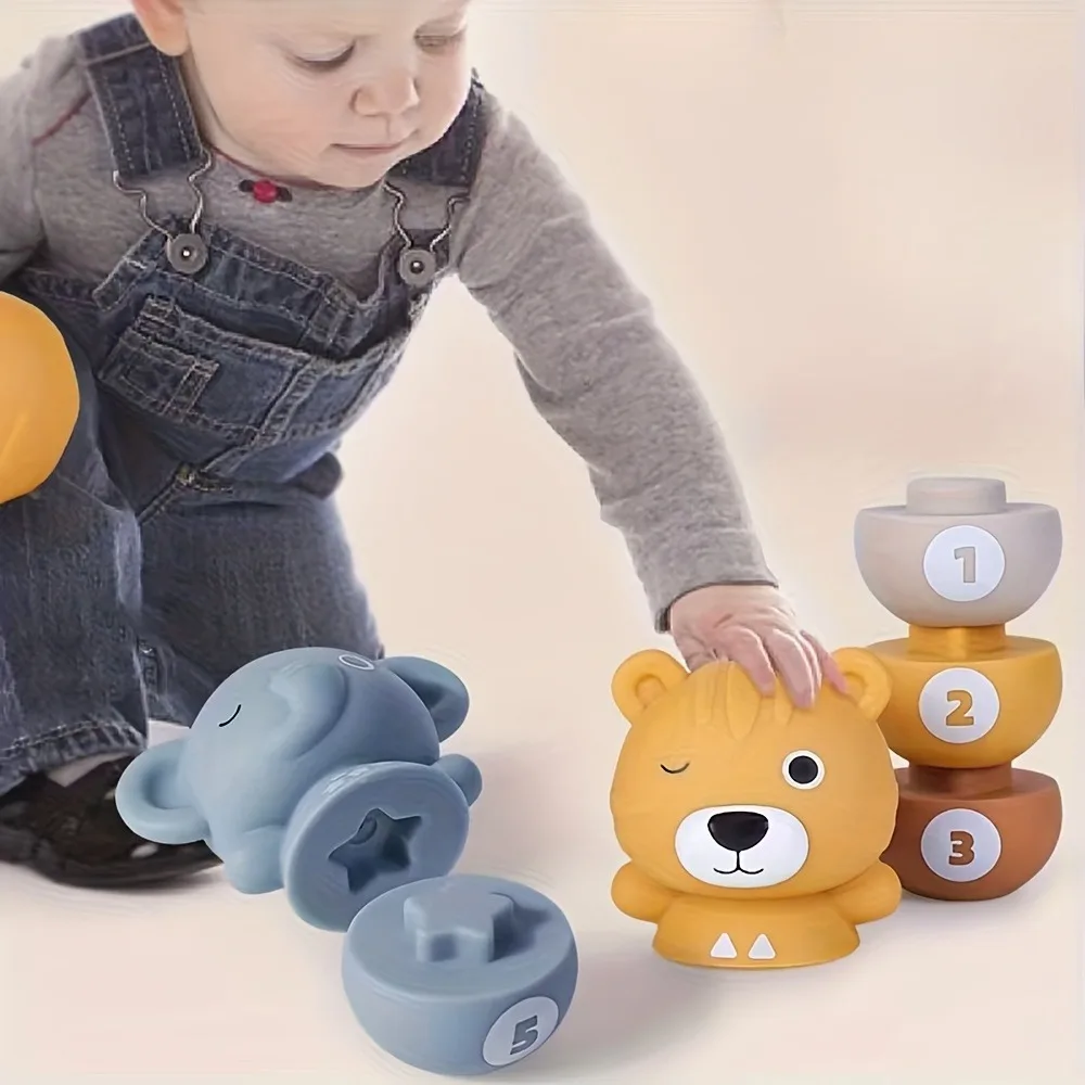 Soft Skittles Set for Babies Animal Stacking Bowling Balls Soft Toys Toddlers Sensory Educational Montessori Blocks Easy to Grip