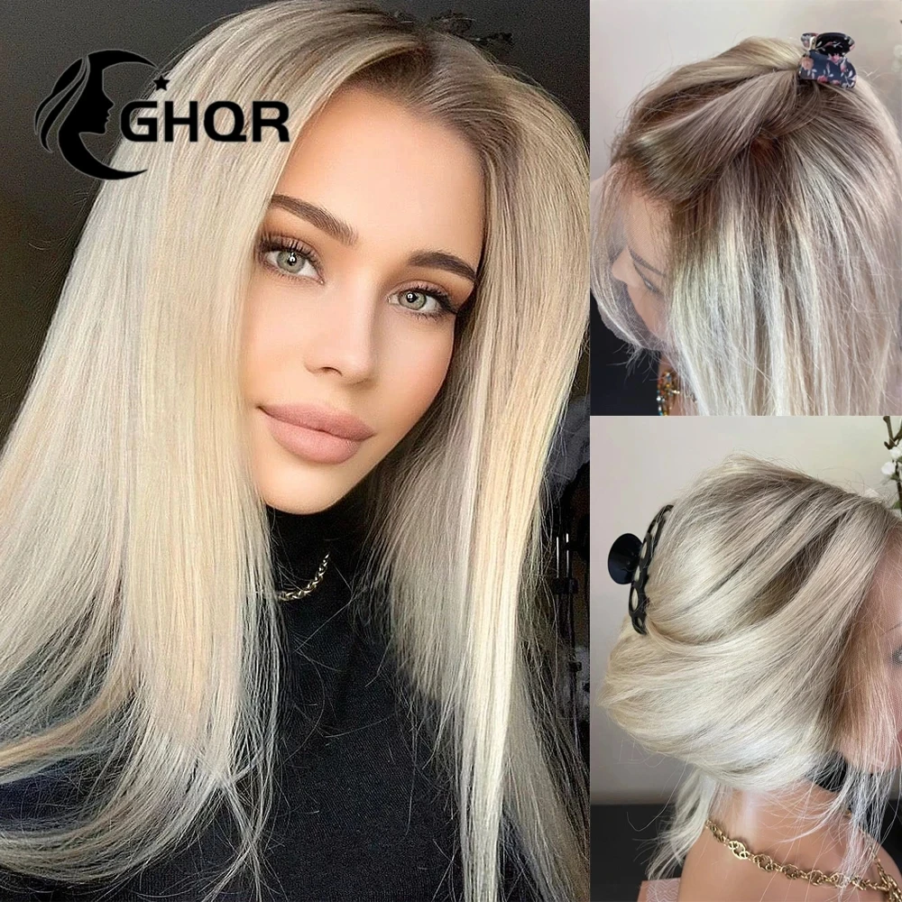 

Brown Ombre Ash Blonde Lace Front Wig Human Hair 613 Colored Wigs For Woman Straight Brazilian Transparent 13x6 lace Frontal