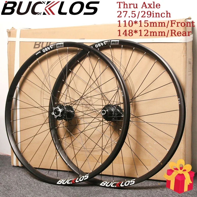 

BUCKLOS MTB Wheelset 27.5/29inch Bicycle Wheel Rims Thru Axle 15*100mm/12*142mm MTB Bike Wheelset 8/9/10/11S 32H Bike Part