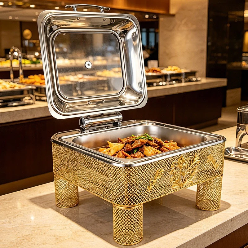 Stainless steel square buffet stove bracket food insulation hydraulic cover alcohol pot wedding alcohol stove