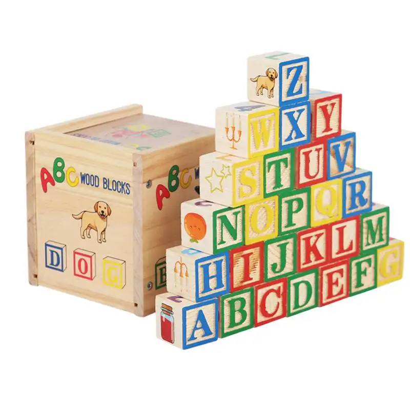 27Pcs Children Wood Alphabet Blocks Letters Stacking Toys Building Blocks Craft Early Learning Educational Toys Baby Room Decor