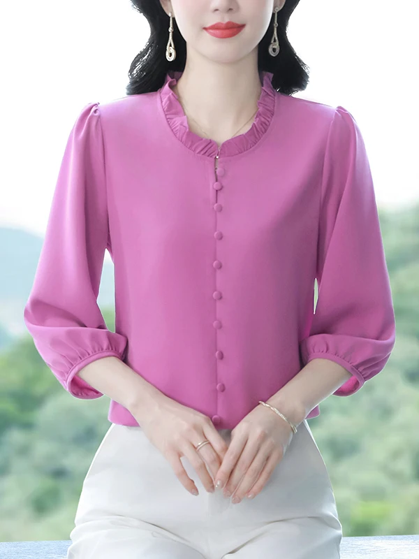 

Шелковая блузка женская с рукавом до локтя, летняя одежда, модная, омолаживающая, для мам, деревянная фурнитура, Seven S...