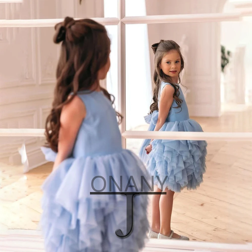 

JONANY Simple Flower Girl Dress Layered Dress O-Neck Customised Party Prom Pageant Vestido Little Girl First Communion Ceremony